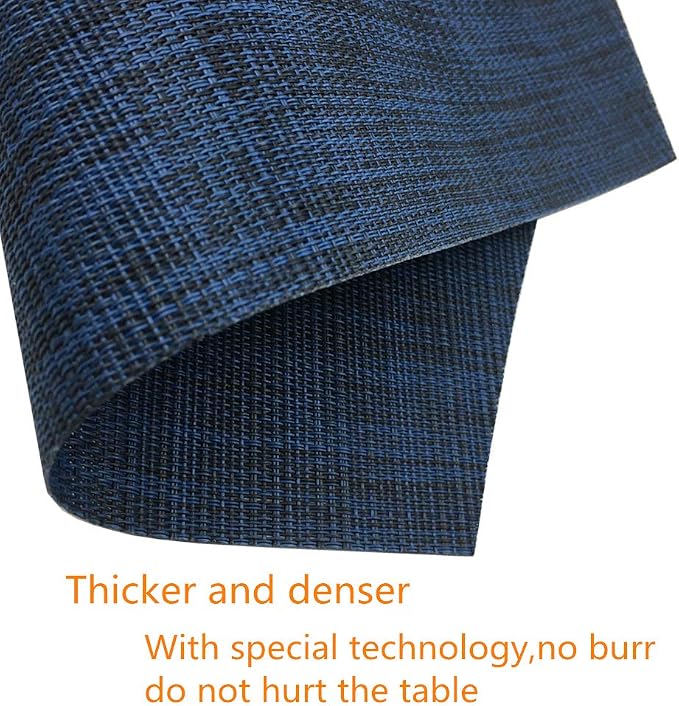 Wedge Placemats,Set of 7 Vinyl Placemats for Round Tables Woven Non-Slip Heat-Resistant Easy to Clean Wipeable Washable Dinner Table Mats（Navy Blue）
