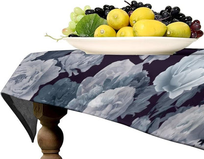 Vintage Florals Tablecloth, Gothic Black Garden Peonies Flowers Rustic Roses Boho Botanical Plant Water Resistant Wipeable Table Cover for Picnic Party Holiday Kitchen Dinner Table 55"x75"