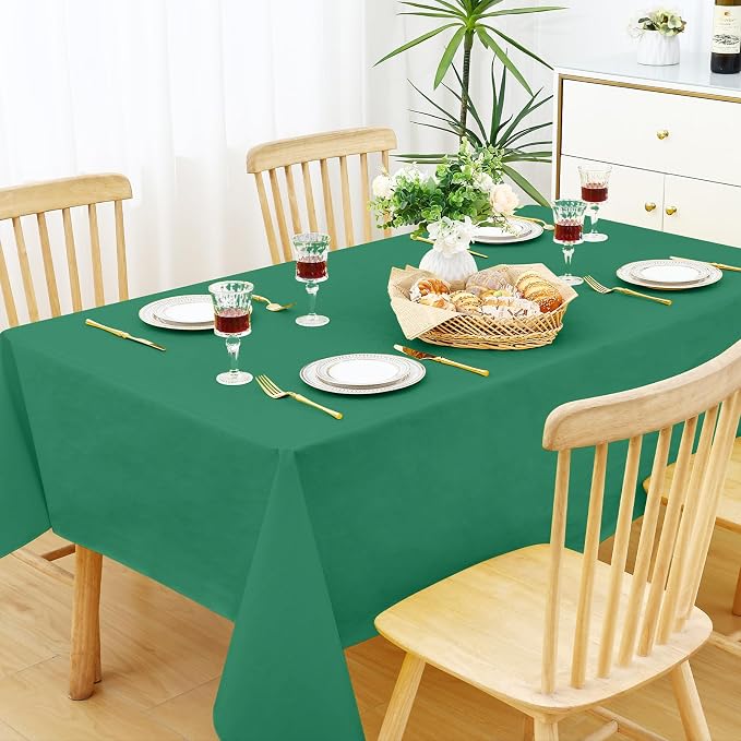 Smiry Rectangle Table Cloth 54x78 Inch, Waterproof Wipeable Vinyl Tablecloths Protector, Oil Spill Proof Plastic Table Cover for Dining, Picnic, Camping, Outdoor, Emerald Green