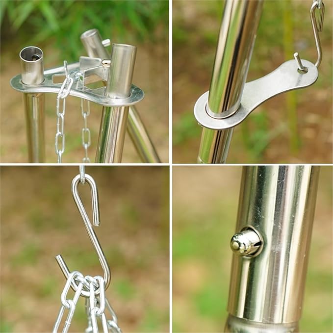 Charcoal Grills Outdoor Large Tripod Stainless Steel Barbecue Grill with Grill Net Camping Party BBQ Campfire Hanging Pot Bracket Outdoor Grill