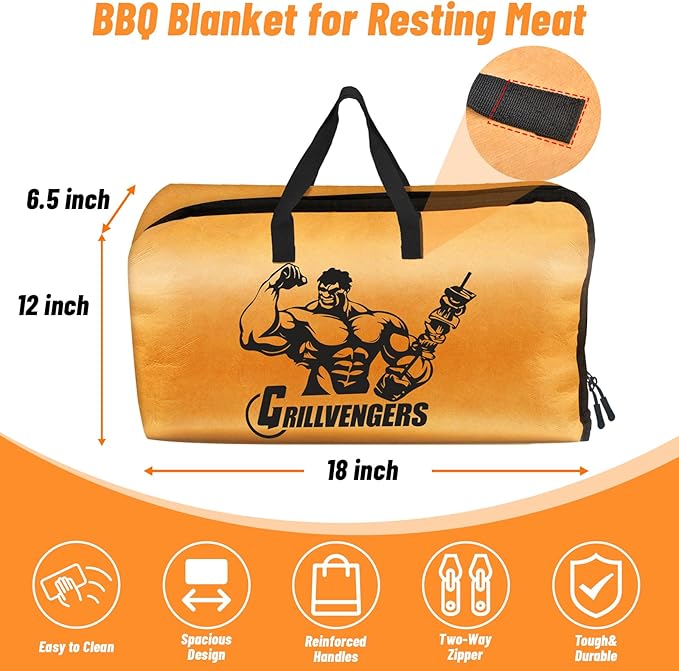 BBQ Blanket for Resting Meat, Smoking Meat Resting Bag, Reusable Meat Resting Blanket Suitable for Brisket, Steaks, Pork, Turkey, Perfect Grilling Gifts for Men(18in Khaki)