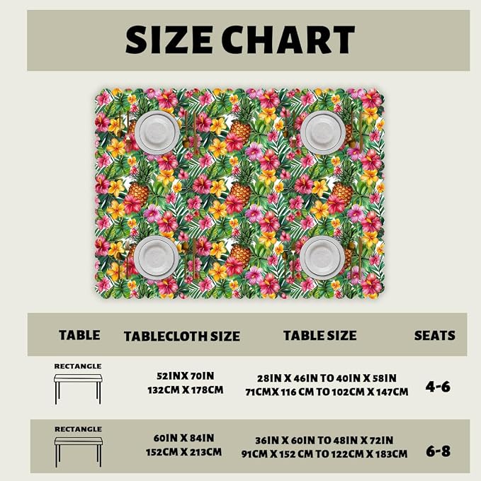 Hawaiian Decorative Rectangle Table Cloth Tropical Flower Pineapple Palm Leaves Rectangle Table Cloth Kitchen Table Decorations for Home Dinner Party 52" x 70" 4-6 Seats