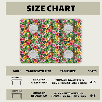 Hawaiian Decorative Rectangle Table Cloth Tropical Flower Pineapple Palm Leaves Rectangle Table Cloth Kitchen Table Decorations for Home Dinner Party 52" x 70" 4-6 Seats