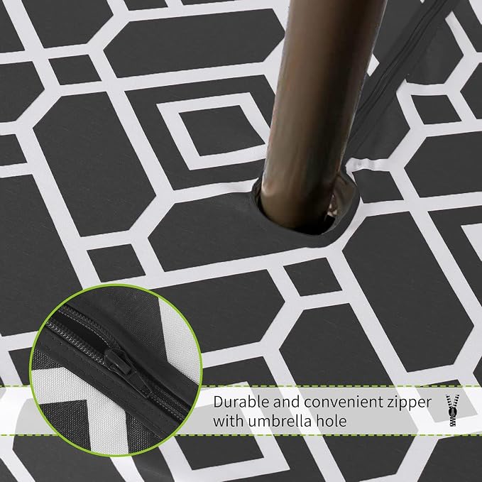 LUSHVIDA Moroccan Outdoor Tablecloth with Umbrella Hole and Zipper, 60 x 84 Inch Black, Rectangle Waterproof Wrinkle Free Table Cloth Decorative Fabric Washable Table Cover for Patio, Party, Picnic