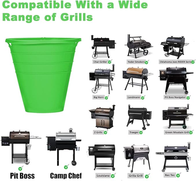 2pcs reuasble Silicone Grease Bucket Liners Compatible for Traeger/Pit Boss ect/Oklahoma Joe' /Green Mountain Grill Drip Tray Bucket Liner for pro Pellet Wood Smoker Grill Accessories（Green）