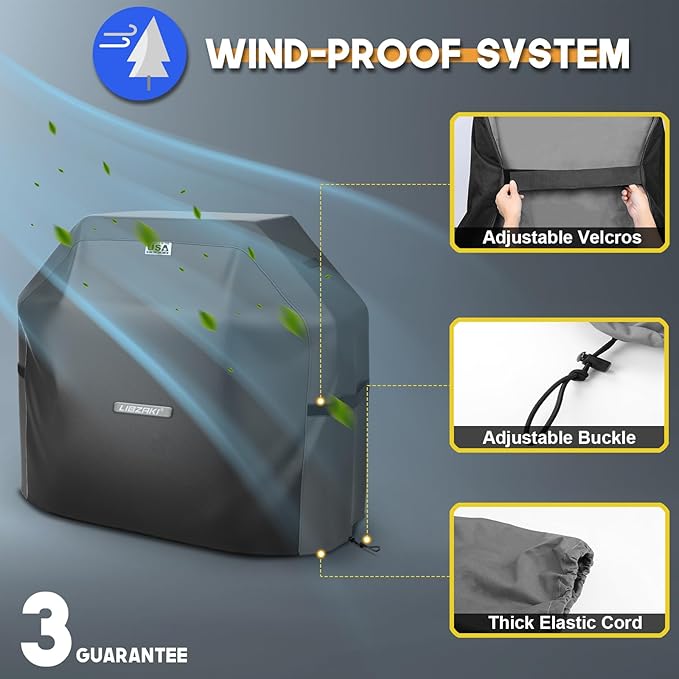 LIBZAKI Grill Cover 420D Waterproof, Weather Resistant, Rip-Proof, Anti-UV, Fade Resistant,Gas Grill Cover for Weber,Char Broil,Nexgrill Grills, etc.60 inches-Black