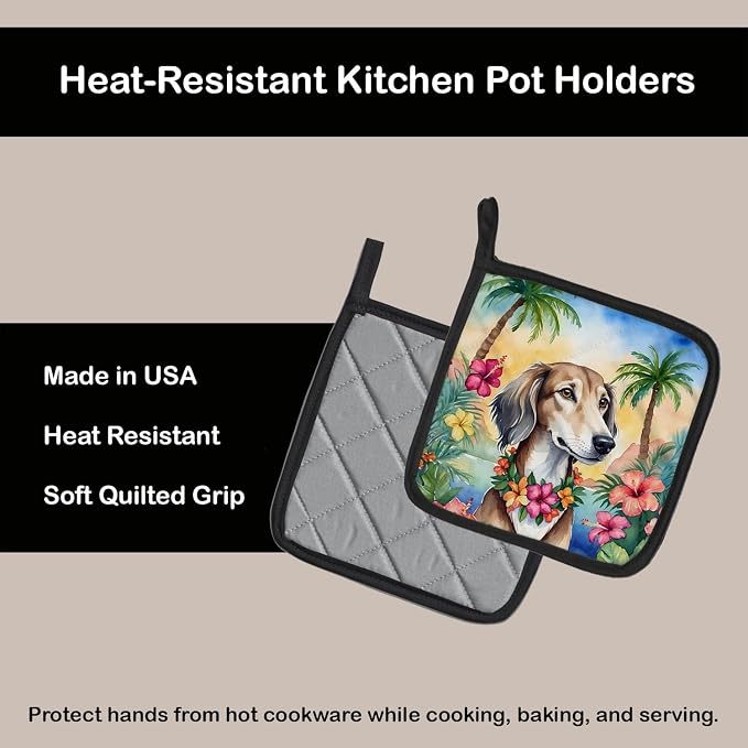 Caroline's Treasures Saluki Luau Pair of Pot Holders Kitchen Heat Resistant Pot Holders Sets Oven Hot Pads for Cooking Baking BBQ, 7 1/2 x 7 1/2