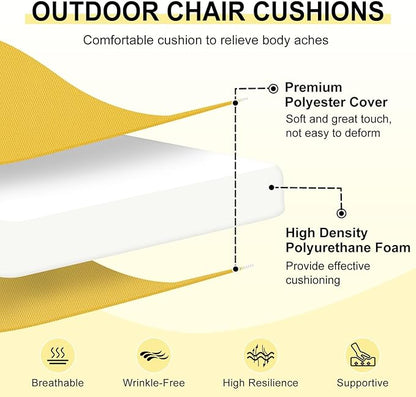 downluxe Outdoor Chair Cushions Set of 4 for Patio Furniture, Water-Resistant Square Corner Patio Chair Cushions with Ties, High Density Foam Outdoor Seat Cushion, 18.5" X 16" X 3", Yellow