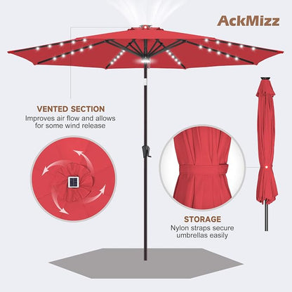 Solar Patio Umbrella Outdoor with Centre Light, 11 ft Red | 40 LED Lights, UV Protection, Solar Outdoor Umbrella for Porch, Deck, Pool, Table, Garden, Provides Evening Lighting