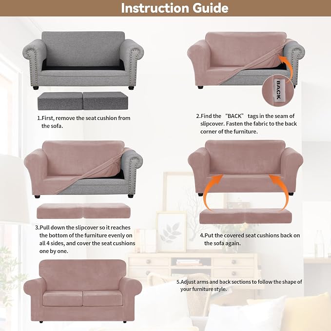 WEERRW Velvet Stretch 3 Pieces Couch Cover for Sofa Washable, Pink | Love Seat Couch Covers for 2 Cushion Couch Sofa Furniture Protector slipcoves with Elastic Bottom for Kids, Medium