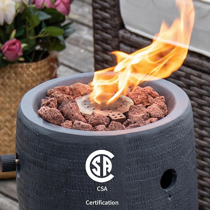 COSIEST Outdoor Propane Fire Pit Table w Compact Ledgestone 11-inch Round Graphite Base, Certified, 40,000 BTU, Free Lava Rocks, Touch-up Pen, Fits 20lb (Black)