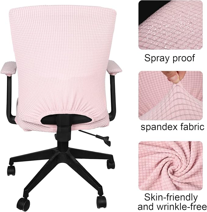 Tallew 4 Pcs Office Chair Covers Stretchable Armrest Seat,XL,Pale Pink | Universal Fit Office Desk Chairs, Protective Seat Backrest Slipcovers, Stretchable Prevent Wear, Easy Install for Rotating