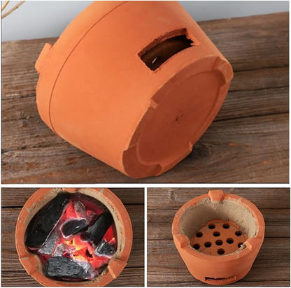 Clay Charcoal Stove, Multifunctional Pottery Barbecue Stove, Portable Ceramic Grill, Tabletop BBQ Grill for Home, Picnic, Camping, Tea Making and Outdoor Cooking(12x9in/30.5x23cm)