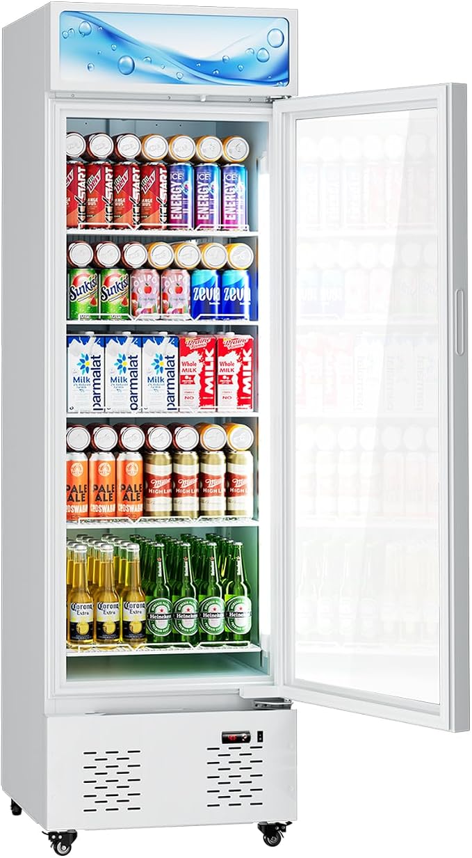 22.8'' W Commercial Beverage Refrigerator, 11 Cu.Ft Glass Door Drink Cooler with Soft Light and 5 Shelves, Display Refrigerator for Restaurant Store Cafe Bar, White