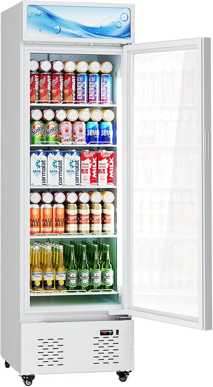 22.8'' W Commercial Beverage Refrigerator, 11 Cu.Ft Glass Door Drink Cooler with Soft Light and 5 Shelves, Display Refrigerator for Restaurant Store Cafe Bar, White