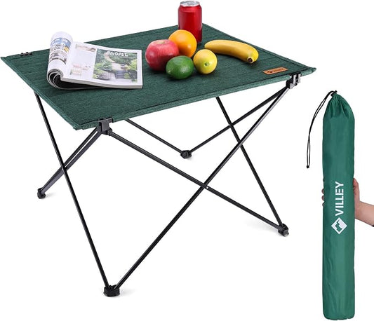 VILLEY Folding Camping Table, Portable Lightweight Table with Carry Bag | Oxford Fabric & Reinforced Aluminum Panel, Stable Tabletop for Camping, Picnic, BBQ & Outdoor Dining