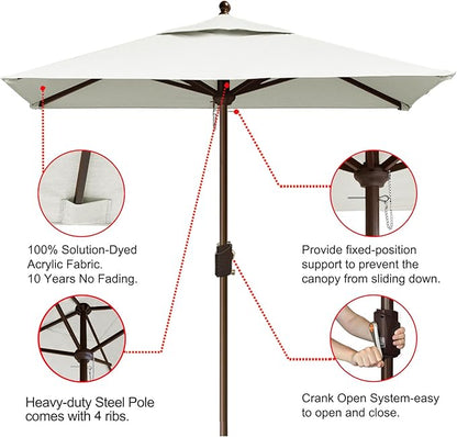 EliteShade USA 10-Year-Non-Fading 6x6Ft Square Market Patio Umbrella, UPF 50+ UV Protection Performance Sun Umbrella, Heavy Duty Commercial Grade Outdoor Table Umbrella with Crank, Windproof Vented Top for Garden, Pool, Deck and Outdoor Playsets, White