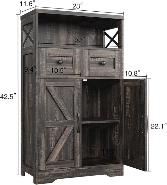 Befrases Farmhouse Storage Cabinet with Drawers and Shelf, Freestanding Kitchen Pantry Storage Cabinet, Floor Hutch Cupboard for Kitchen, Living Room, Home Office, Dark Rustic Oak