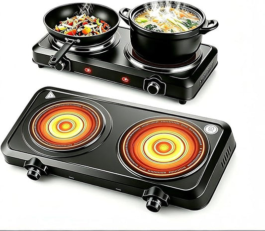 Electric Charcoal Burner Stove, 500W Single Coil Hot Plate Starter with Grill Tongs, 5-Level Temp, Smart Heat Control & Stainless Steel Fast Heating for Cooking top Countertop (5380Black)