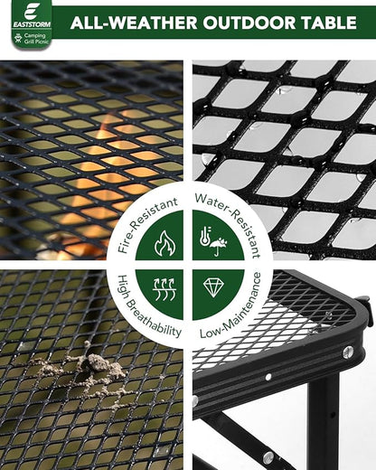 3 ft Folding Table with Adjustable Height, Camping Table with Carry Handle, Metal Mesh Table ,Portable Grill Table for Camping, Tailgating, BBQ, Picnic & Indoor, Fits 3–6 People, Supports 66 lb, Black