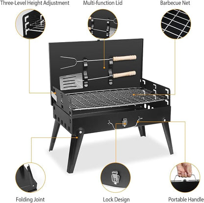 Portable Charcoal Grill for Outdoor Cooking–Foldable BBQ Grill with Adjustable Height, Removable Ash Catcher & Compact Storage Bag, Ideal for Camping, Picnics, Backyard Grilling, 16.7x10x17.7in