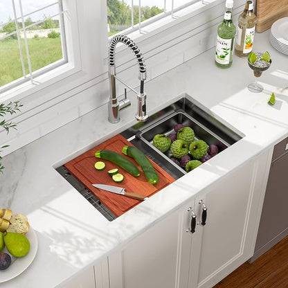 28x17 Inch Undermount Kitchen Sink, Single Bowl Stainless Steel Workstation – Durable, Deep Basin for Remodel & Apartment Kitchens