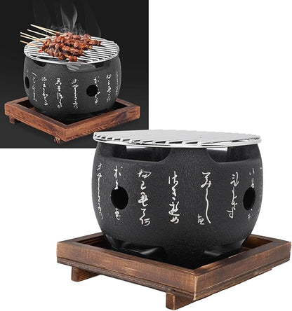 Fockety Japanese Charcoal Stove, Round Mini Quick Heating Aluminum Alloy Multifunctional Japanese BBQ Grill for Household for Family Gathering (L), Focketygge1yk0qsx-12