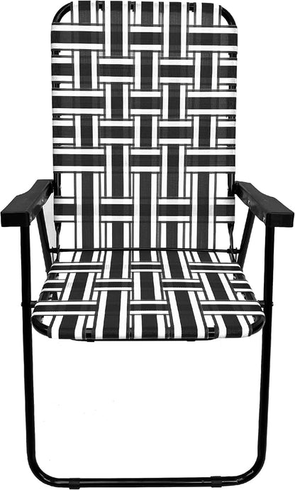 Lawn Chair Folding Steel Webbing Chaise Patio Lounger Seat Wood Handles Great for Camping, Beach, Fishing, Backyard, Stadium, Pool, Boating, and Sports 2 Pack Black