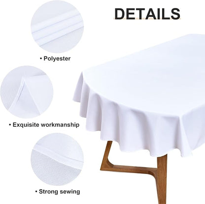 Wolkemer Small Oval Tablecloth 52 x 70 Inch Washable Fabric Table Cloth Solid White Table Cover for Dining Wedding Party Banquet Tabletop Decoration