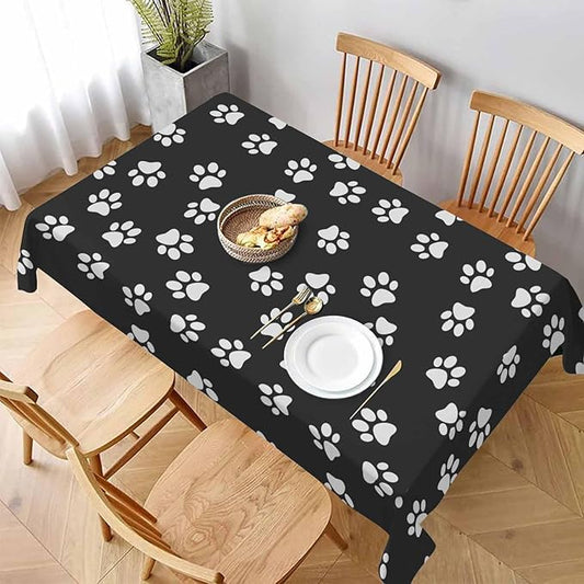 TKS MITLAN Dog Paw Print Dark Tablecloth Decor Table Cloth Dining Room Kitchen Table Cover 52 x 70 Inch Oblong/Rectangle