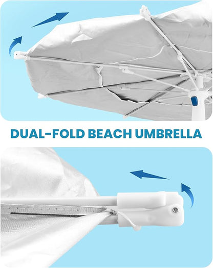 OutdoorMaster 7.2ft Beach Umbrellas for Sand with Sandbag & Anchor | 7.2ft Adjustable Umbrella for Beach, Wind Resistant, Portable UPF50+ Sunshade with Carry Bag for Patio