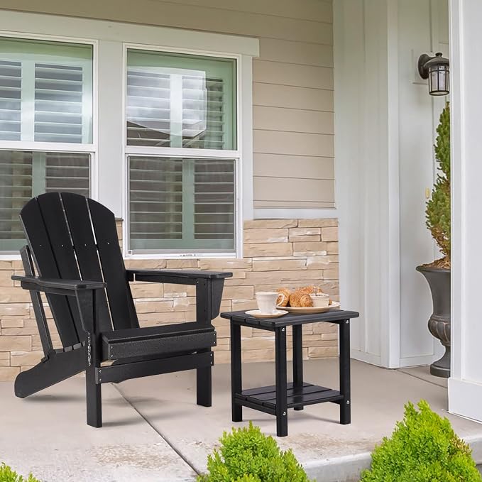 Apolimi Adirondack Outdoor Side Table, 2-Tier Sturdy Patio End Table Weather Resistant, 16.5" Solid Side Table for Patio, Pool, Porch