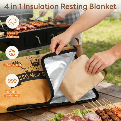 BBQ Meat Resting Bag 21" – 2026 Upgraded Leak-Proof & Thicker Insulation | 90-Min Heat Retention | Wide-Mouth 4-Layer Insulated Bag for Brisket, Pork Shoulder, Turkey | BBQ Gift for Men (21IN)