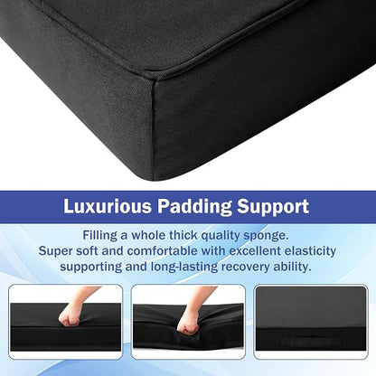 IASEAHK Patio Chair Cushions, 19" x 19" x 3" Outdoor Chair Cushions Set of 4, Waterproof Outdoor Cushions for Patio Furniture, Outdoors Seat Cushions with Handle and Ties, Black
