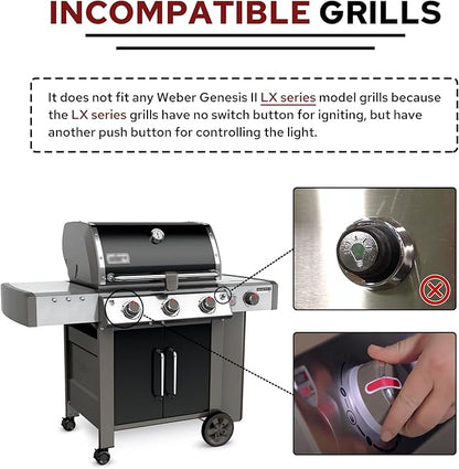 66220 Igniter Switch 2Pcs for Weber, GS4 Igniter Button for Weber Genesis II & Spirit II Grill (2017-Newer) as E/S-210 310 410 315 335 330 435, Grill Igniter Push Button Replacement for Weber 45010001