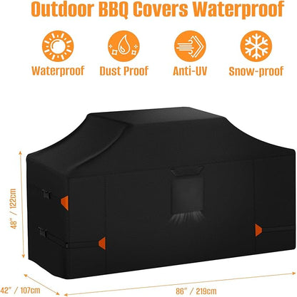 LYHNMW 98 Inch Island Grill Cover, Heavy Duty 600D Waterproof & Dustproof Outdoor Grill BBQ Covers, Anti-UV, Rip-Proof Island BBQ Grill Head Cover