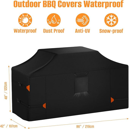 LYHNMW 98 Inch Island Grill Cover, Heavy Duty 600D Waterproof & Dustproof Outdoor Grill BBQ Covers, Anti-UV, Rip-Proof Island BBQ Grill Head Cover