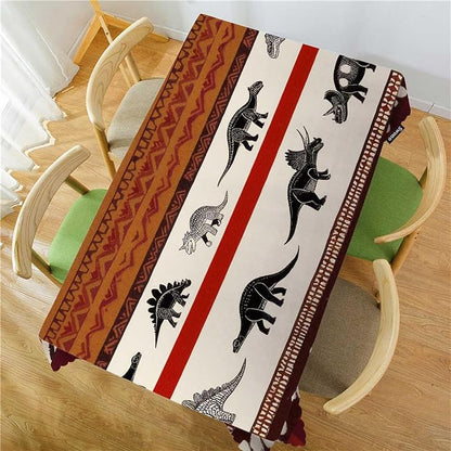 Swono Dinosaurs Tablecloth Tribal Geometric Animal Dinosaurs Heavy Duty Table Cloth Decorative Table Cover for Kitchen, Party Banquet and Holiday Tablecloth, 52x70 Inch(4-6 Seats)