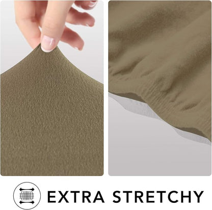 PureFit Stretch Loveseat Covers Fleece Couch Covers for Sofa Tan | 1-Piece Sofa Slipcover Soft Couch Protector, Sofa Cover Washable with Non Skid Foam and Elastic Bottom for Kids, Dogs