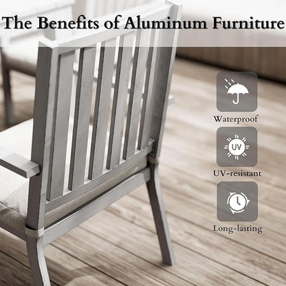 FansaFurn Patio Dining Chairs Set of 2, Aluminum Outdoor Patio Chairs with Waterproof Cushions, Metal Outdoor Patio Furniture Set for Porch, Balcony, Deck, Backyard, Grey