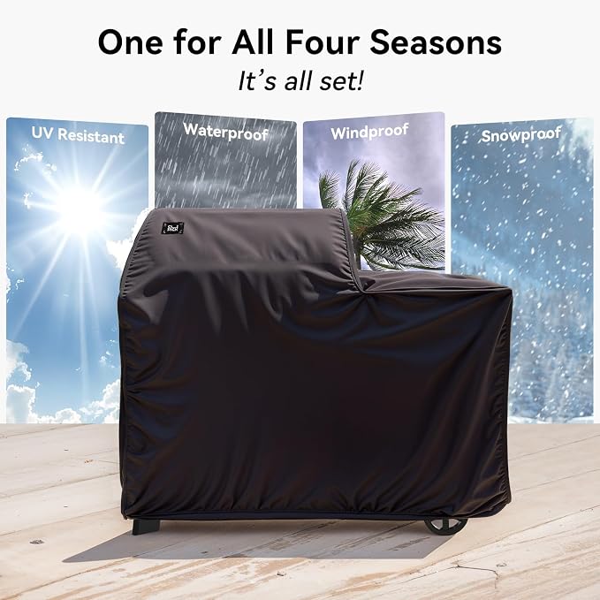 Waterproof Full-Length All Weather Grill Cover Accessory for Traeger Woodridge Pellet Grill and Smoker TFB86MLH,Tear & Fade Resistant Windproof Grill Cover with Buckle,Drawstring,Black