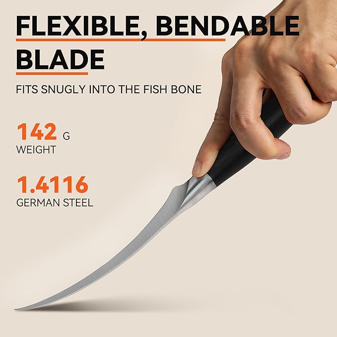 TUO Fillet Knife, 7 Inch Professional Fish Boning Knife for Trimming Meat & Poultry, Flexible Blade, High Carbon German Steel, Riveted Handle - Falcon Series