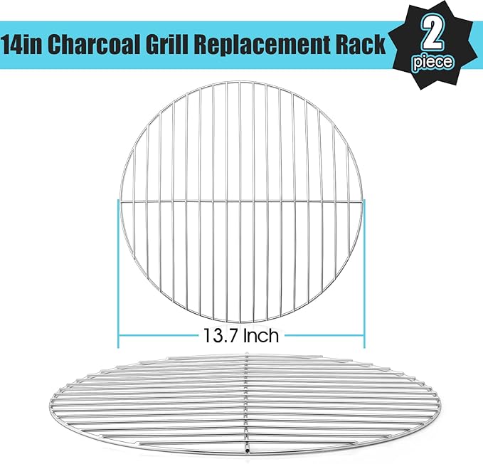 HaSteeL Replacement Cooking Grate for Small 13.7 Inch Charcoal Grill, Round Chromed Iron Steel Grilling Rack Grid, Non Toxic & Healthy (2-Piece)