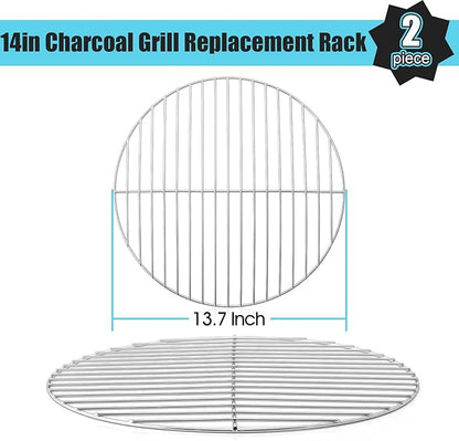 HaSteeL Replacement Cooking Grate for Small 13.7 Inch Charcoal Grill, Round Chromed Iron Steel Grilling Rack Grid, Non Toxic & Healthy (2-Piece)