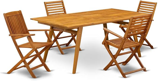 East West Furniture DEBS5CANA 5 Piece Patio Dining Set Includes a Rectangle Outdoor Acacia Wood Table and 4 Folding Arm Chairs, 40x72 Inch, Natural Oil