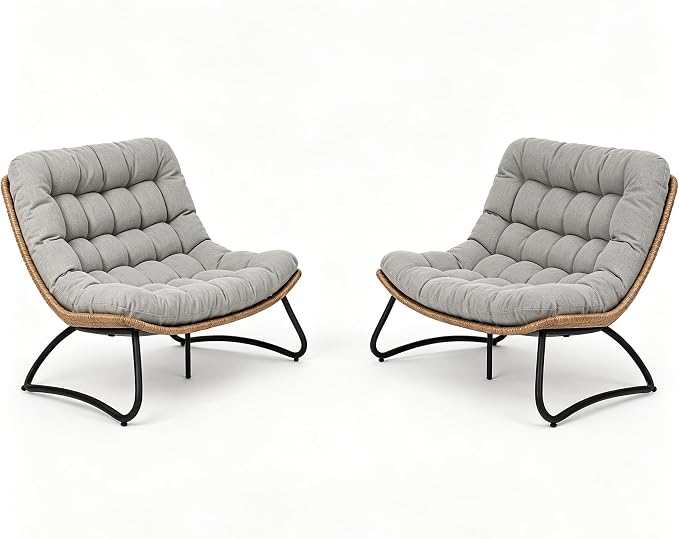 Outdoor Loveseat 2-Seat Wicker Rattan Boho Patio Sofa Grey 2PC | 53"x36"x30", 13" seat height. 4" thick cushions, 1000lb cap. All-weather PE rattan, rust-proof frame. Grey, 2PC.