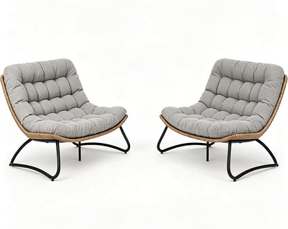 Outdoor Loveseat 2-Seat Wicker Rattan Boho Patio Sofa Grey 2PC | 53"x36"x30", 13" seat height. 4" thick cushions, 1000lb cap. All-weather PE rattan, rust-proof frame. Grey, 2PC.