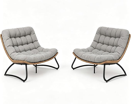 Outdoor Loveseat 2-Seat Wicker Rattan Boho Patio Sofa Grey 2PC | 53"x36"x30", 13" seat height. 4" thick cushions, 1000lb cap. All-weather PE rattan, rust-proof frame. Grey, 2PC.