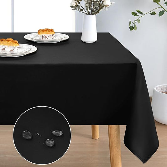 DWCN Rectangle Tablecloth - 52 x 70 Inch - Waterproof Stain and Wrinkle Resistant Washable Table Cloth, Decorative Fabric Table Cover for Kitchen Dining Room Party and Outdoor Use, Black
