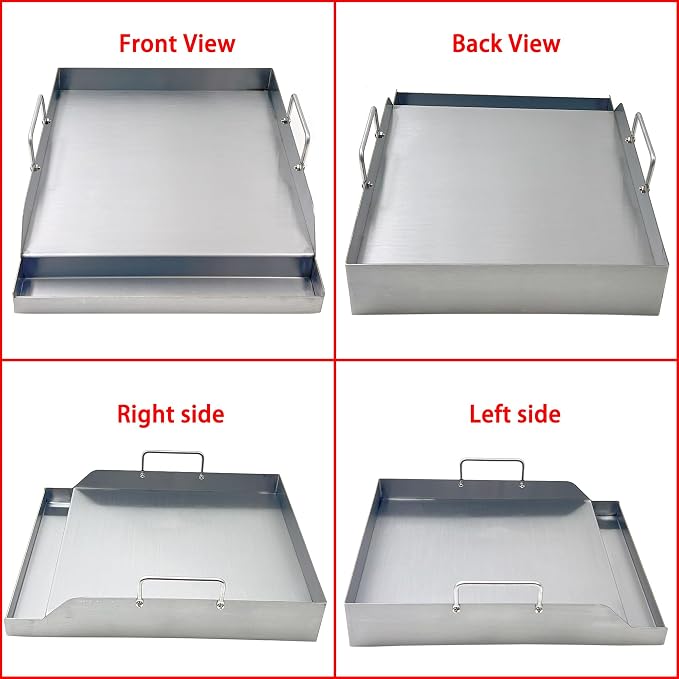 Parts DS125 Stainless Steel BBQ Cooking Griddle, Universal Flat Top Griddle with 2 Handles for Most Gas Grills, W12.5"×D16"×H2.75", Heavy Duty Stainless Steel Griddle 1PC, Small Size